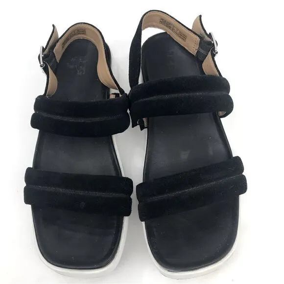 UGG LYNNDEN Black Suede Square Toe Platform Sandals