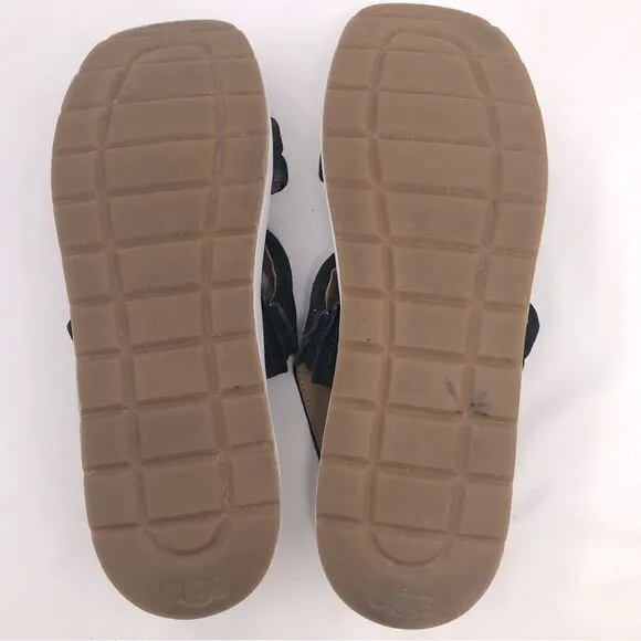 UGG LYNNDEN Black Suede Square Toe Platform Sandals