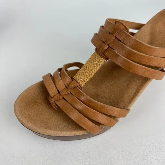 UGG Mattie Womens Platform Wedge Strappy Sandals Tan Brown Leather size 10