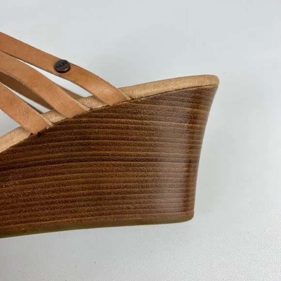 UGG Mattie Womens Platform Wedge Strappy Sandals Tan Brown Leather size 10