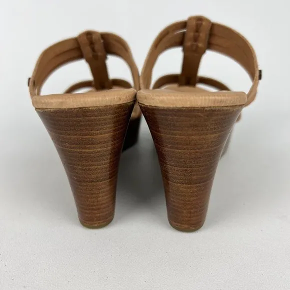 UGG Mattie Womens Platform Wedge Strappy Sandals Tan Brown Leather size 10