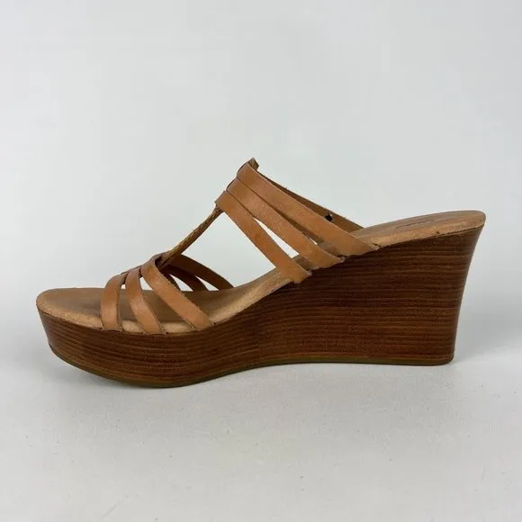 UGG Mattie Womens Platform Wedge Strappy Sandals Tan Brown Leather size 10
