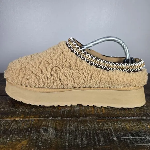 UGG Maxi Curly Tazz Womens Size 10 Fuzzy Warm Platform Slippers Shoes Brown