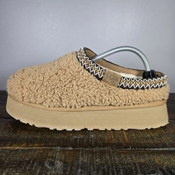 UGG Maxi Curly Tazz Womens Size 10 Fuzzy Warm Platform Slippers Shoes Brown