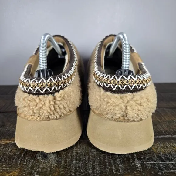 UGG Maxi Curly Tazz Womens Size 10 Fuzzy Warm Platform Slippers Shoes Brown