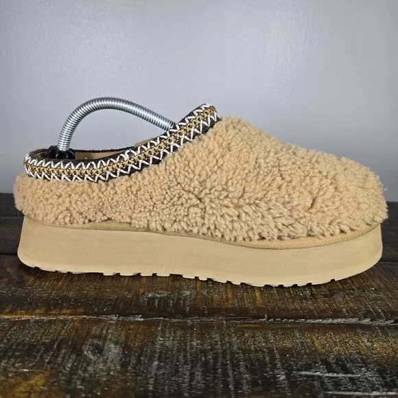UGG Maxi Curly Tazz Womens Size 10 Fuzzy Warm Platform Slippers Shoes Brown