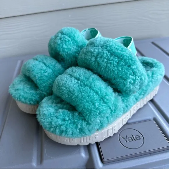 UGG Oh Fluffita Sherpa Platform Sandals Inside Outside Tiffany Blue Size 8 Women