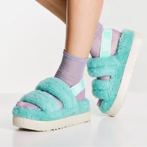 UGG Oh Fluffita Sherpa Platform Sandals Inside Outside Tiffany Blue Size 8 Women