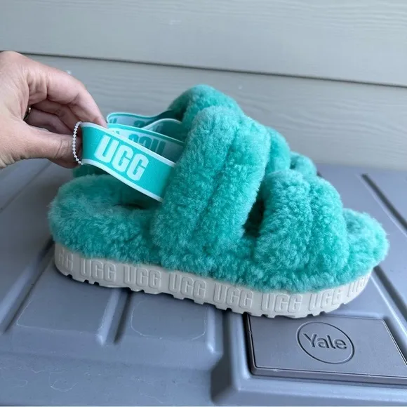 UGG Oh Fluffita Sherpa Platform Sandals Inside Outside Tiffany Blue Size 8 Women