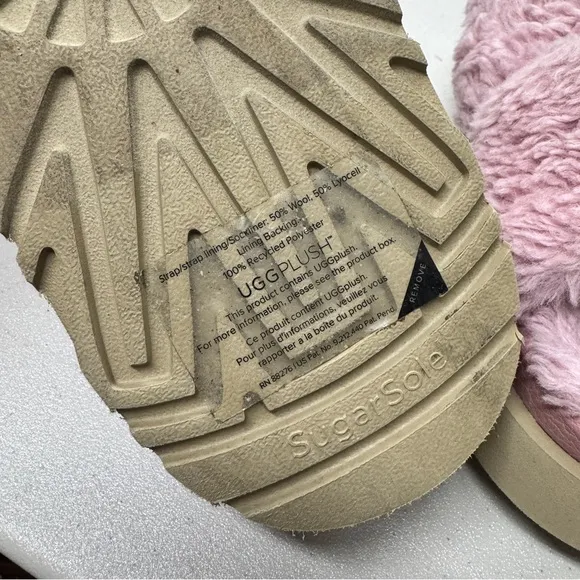 Ugg Pink Fuzz Sugar Cross Slide Sandals Womens 10 Casual Summer Platform Shoes
