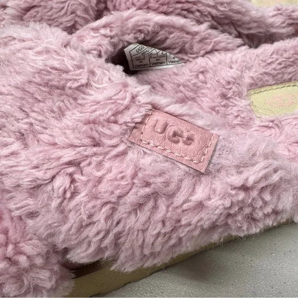 Ugg Pink Fuzz Sugar Cross Slide Sandals Womens 10 Casual Summer Platform Shoes