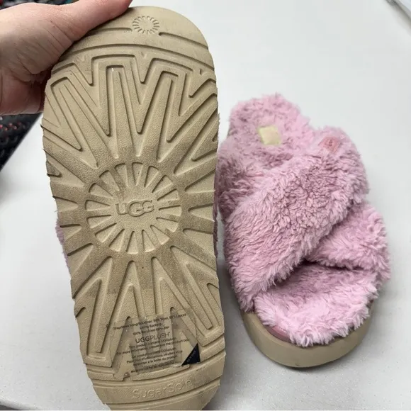 Ugg Pink Fuzz Sugar Cross Slide Sandals Womens 10 Casual Summer Platform Shoes