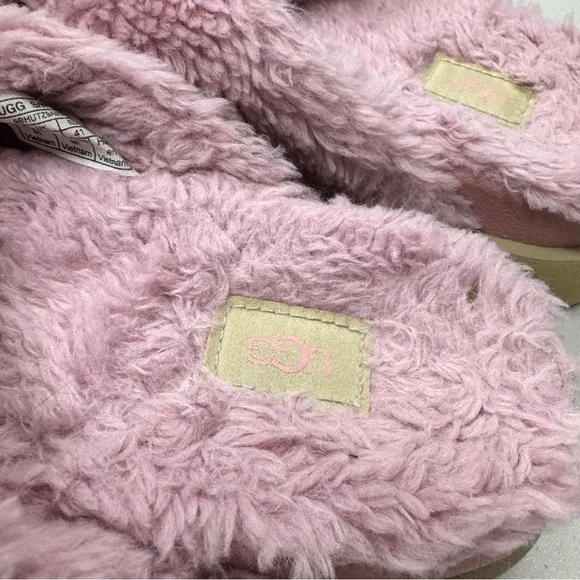 Ugg Pink Fuzz Sugar Cross Slide Sandals Womens 10 Casual Summer Platform Shoes