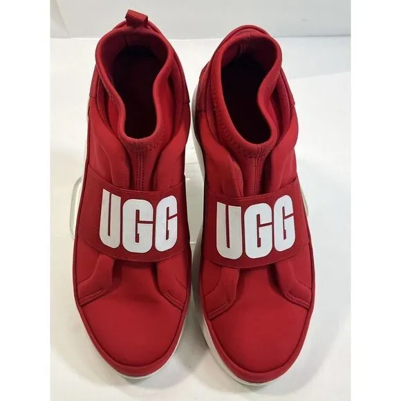 UGG Sneakers Size 8.5 Red White Logo Spell Out Neutra 1095097 Neoprene