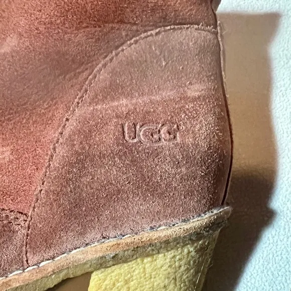 UGG Vintage Heeled Suede and Sheepskin Combat Boots, Size 8