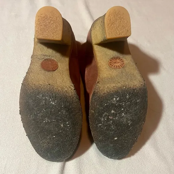 UGG Vintage Heeled Suede and Sheepskin Combat Boots, Size 8