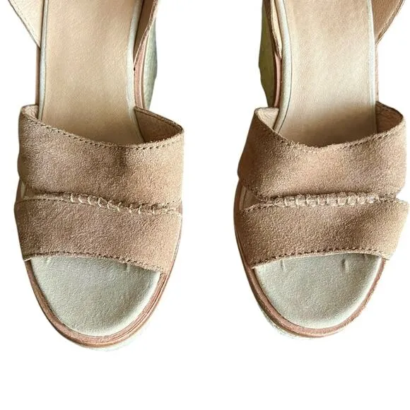 UGG Women’s Carine Suede Tan Platform Chunky Heel Open Toe Woven Sandals Size 8
