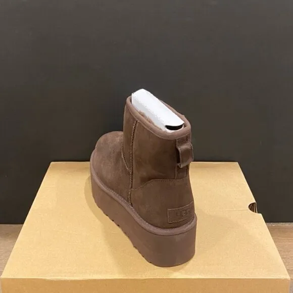 UGG Women's Classic Mini Platform Brown Short Ankle Boots Bootie Shoes NEW