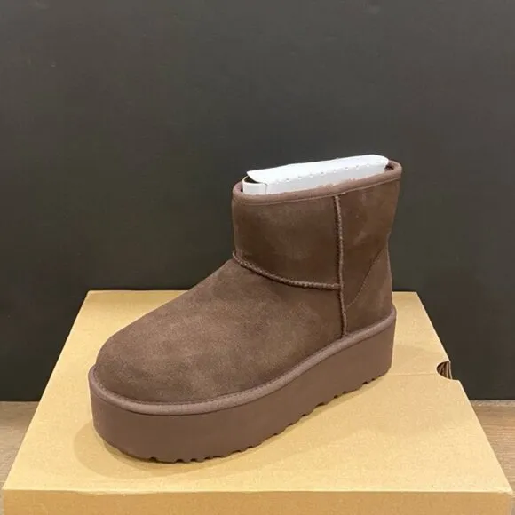 UGG Women's Classic Mini Platform Brown Short Ankle Boots Bootie Shoes NEW