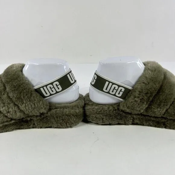 UGG Women's Fluff Yeah US 7 Army Green Platform Slide Fur Sandals
