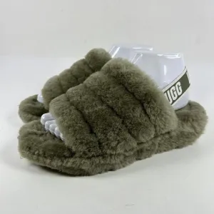UGG Women's Fluff Yeah US 7 Army Green Platform Slide Fur Sandals
