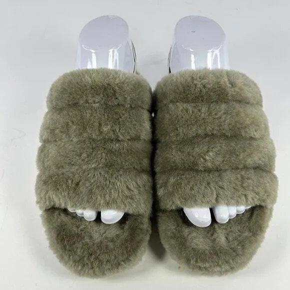 UGG Women's Fluff Yeah US 7 Army Green Platform Slide Fur Sandals