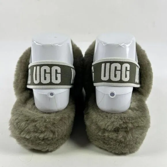 UGG Women's Fluff Yeah US 7 Army Green Platform Slide Fur Sandals