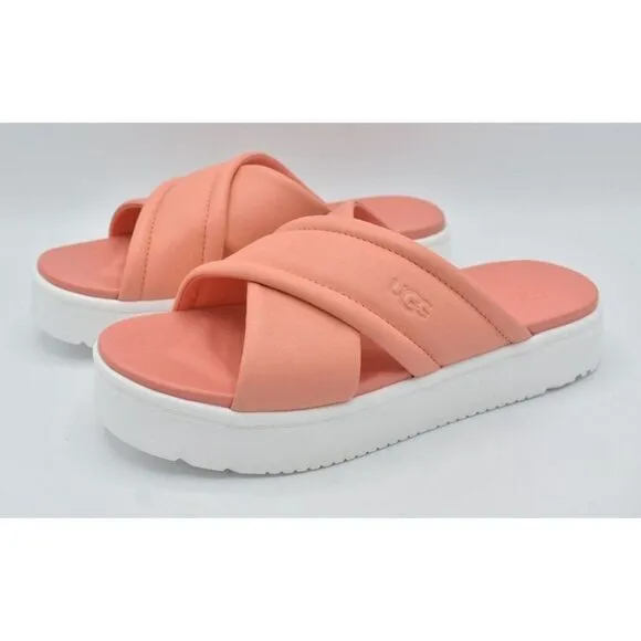 Ugg Women Size 8 Zayne Crossband Starfish Pink Leather Platform Sandals Slides