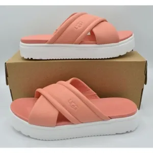 Ugg Women Size 8 Zayne Crossband Starfish Pink Leather Platform Sandals Slides