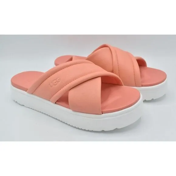 Ugg Women Size 8 Zayne Crossband Starfish Pink Leather Platform Sandals Slides