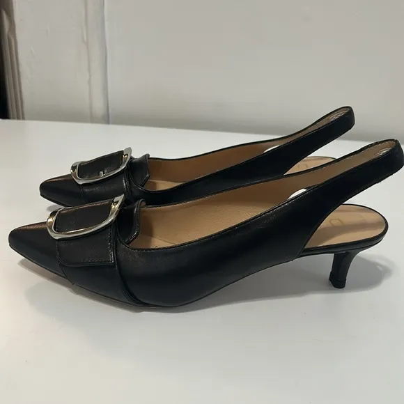 UNISA  JALIS  Black Slingback Shoes with Silver Buckle. MADE IN SPAIN