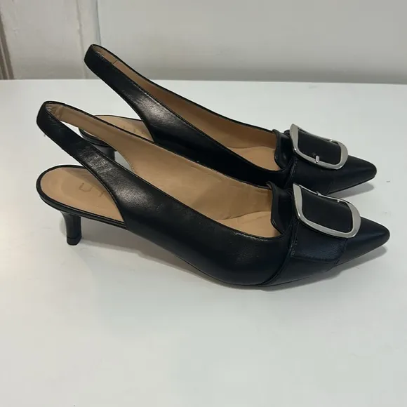 UNISA  JALIS  Black Slingback Shoes with Silver Buckle. MADE IN SPAIN