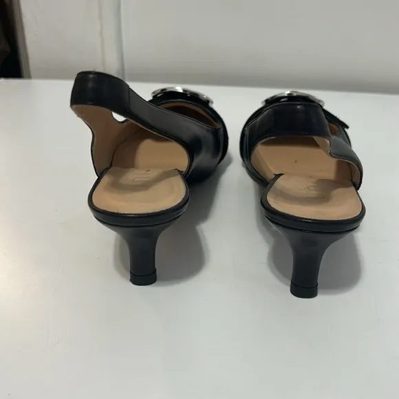 UNISA  JALIS  Black Slingback Shoes with Silver Buckle. MADE IN SPAIN