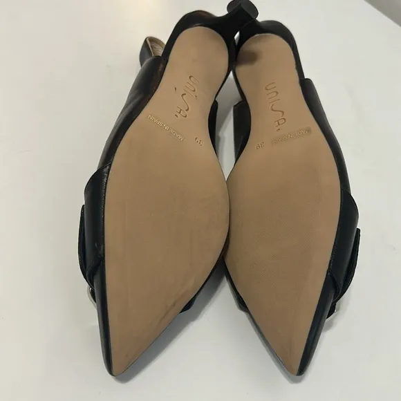 UNISA  JALIS  Black Slingback Shoes with Silver Buckle. MADE IN SPAIN
