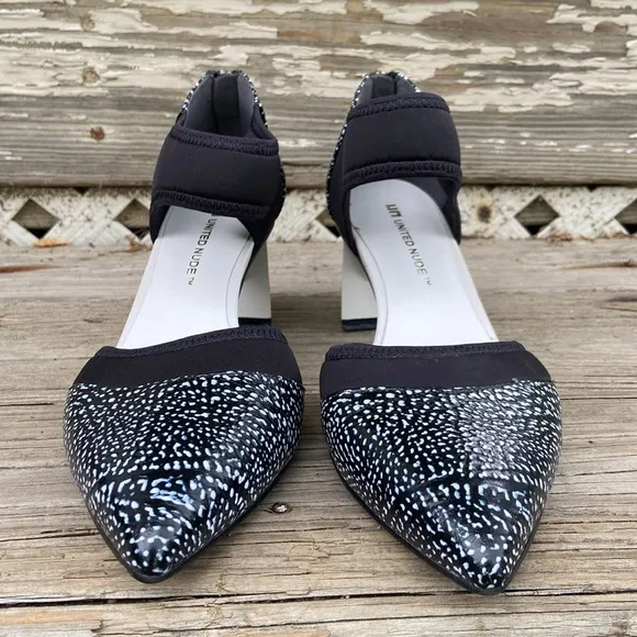 UNITED NUDE 'Zink D'Orsy Mid' Heel Shoe Black &amp; White Mix Women’s Size 9
