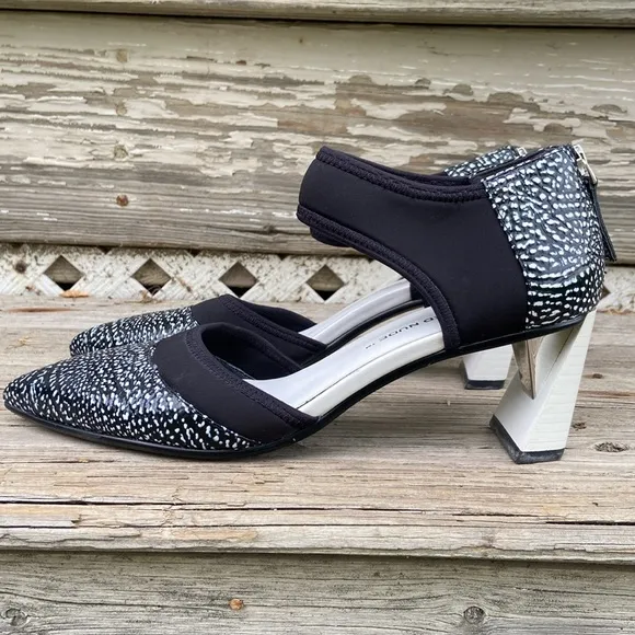 UNITED NUDE 'Zink D'Orsy Mid' Heel Shoe Black &amp; White Mix Women’s Size 9