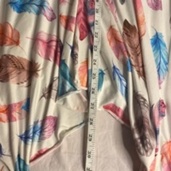 Upcycled Torrid Sharkbite Denim Skirt 18R Blue White Feather Print