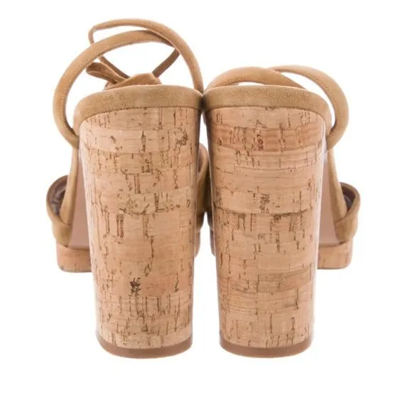 Valentino Garavani | Tan Suede and Cork Heeled Sandals EUC 10.5