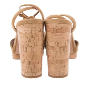 Valentino Garavani | Tan Suede and Cork Heeled Sandals EUC 10.5
