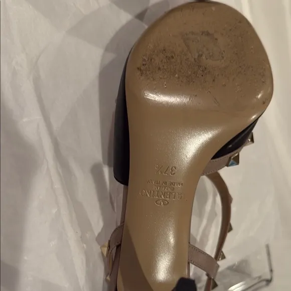 Valentino Women's Black and Tan Studded Heels Size 37 1/2 (7 1/2 US Size)