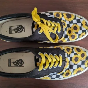 Vans Custom Sunflower-Checker Design Unisex Shoes -Size 10.5