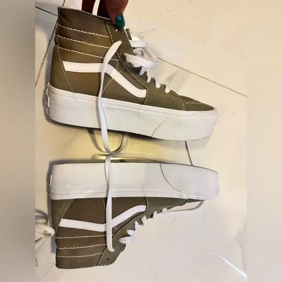 Vans High-Top Sneakers - Olive and White