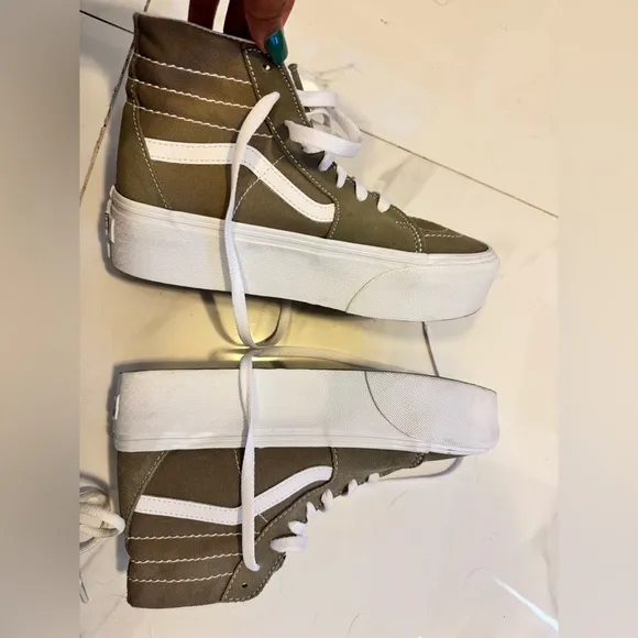 Vans High-Top Sneakers - Olive and White