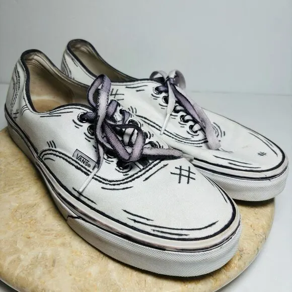 Vans Lace up Custom Cartoon 2D‎ Comic Book Shoes Mens sz 9 W 10.5 Canvas Sneaker
