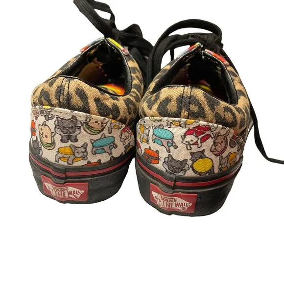 Vans Lace up Custom Leopard Sparkle Kitty Womens sz 5 Sneakers Shoes