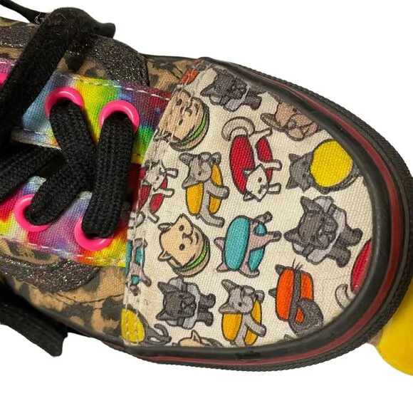 Vans Lace up Custom Leopard Sparkle Kitty Womens sz 5 Sneakers Shoes