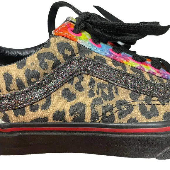 Vans Lace up Custom Leopard Sparkle Kitty Womens sz 5 Sneakers Shoes