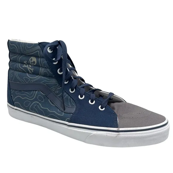 VANS • Men’s Customs Blue Skull Sk8 Skate Hi Top Sneaker Shoes