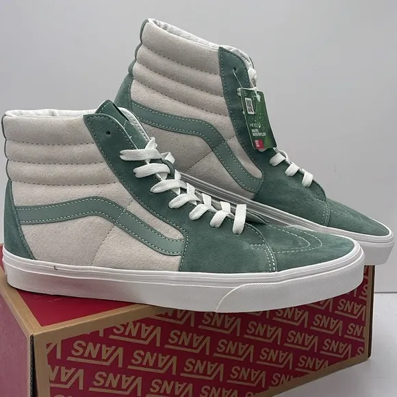 Vans Men's High-Top Sneakers - Green and White Sk8-HiPig Suede Iceberg Green