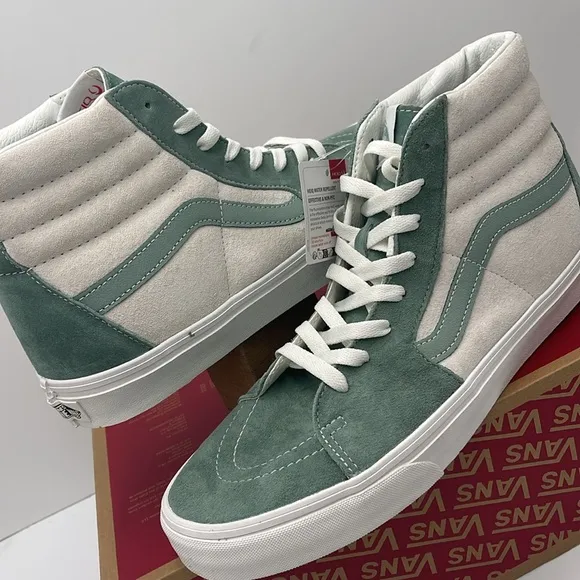 Vans Men's High-Top Sneakers - Green and White Sk8-HiPig Suede Iceberg Green